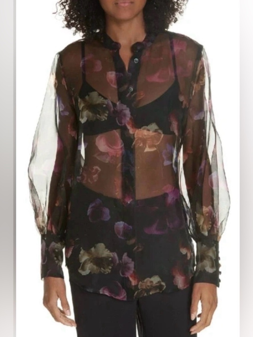 Equipment Femme New With Tags Boleyn Button Front Floral Sheer Silk Size M Sku#9